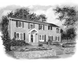 image of a pen and ink wash house portrait